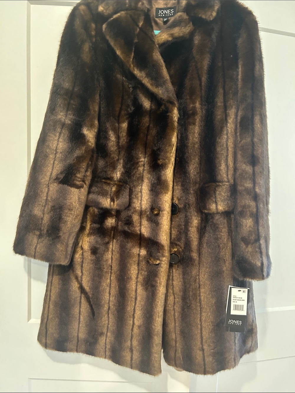 Jones New York Women’s Brown Faux Fur Pea Coat